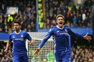 Images Dated 4th February 2017: Marcos Alonso Scores the Thrilling Opener: Chelsea vs. Arsenal Rivalry in Premier League
