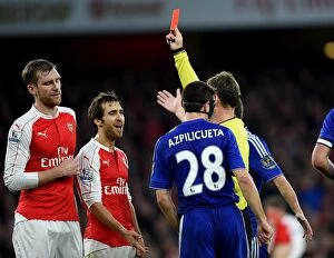 Images Dated 24th January 2016: Per Mertesacker's Red Card: Arsenal vs. Chelsea - Barclays Premier League - Emirates Stadium