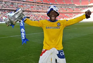 Michael Essien Celebrates FA Cup Victory with Chelsea after Winning against Everton at Wembley Stadium (2009)