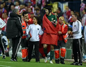 European Matches 2013-2014 Season Prints: Mourinho and Carneiro Console Injured Cech: Atletico Madrid vs