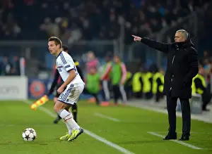 European Matches 2013-2014 Season Prints: Mourinho's Gameplan: Chelsea Manager Gives Instructions to Azpilicueta in UEFA Champions League Clash vs