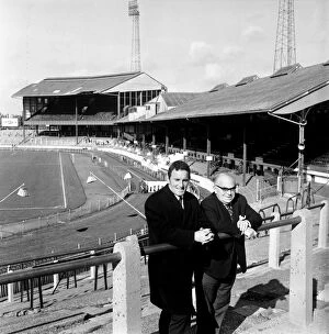 Images Dated 20th February 2013: New Chelsea Manager Dave Sexton Meets Chairman Charles Pratt on the Stamford Bridge Terraces (1960s)