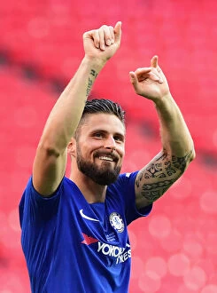 Images Dated 19th May 2018: Olivier Giroud's Emotional FA Cup Victory Celebration: Chelsea FC Triumphs Over Manchester United