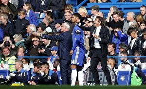 Images Dated 15th October 2016: Ranieri vs. Conte: Intense Clash on the Touchline - Chelsea vs