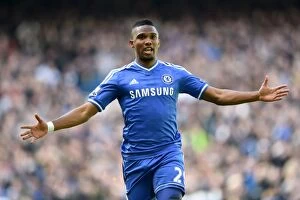 Images Dated 22nd March 2014: Samuel Eto'o's Thrilling Game-winning Goal: Chelsea vs. Arsenal (March 22, 2014)
