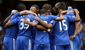 Images Dated 9th May 2010: United in Triumph: Chelsea's Premier League Champions 2009-2010 Pre-Match Huddle