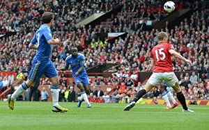 Images Dated 5th May 2013: Victor Moses Determined Shot: Chelsea vs. Manchester United, Premier League Showdown, May 2013