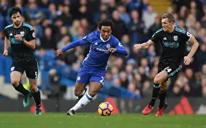 Willian Charges Forward: Chelsea's Thrilling Attack vs. West Bromwich Albion, Premier League, Stamford Bridge
