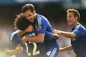 Images Dated 8th August 2015: Willian, Fabregas, and Azpilicueta's Triumphant Goal Celebration