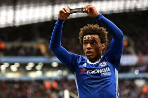 Mancity Collection: Willian Honors Chapecoense: Paying Tribute with Black Armband at Manchester City vs. Chelsea