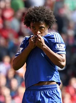 Images Dated 27th April 2014: Willian's Brilliant Brace: Chelsea's Star Winger Celebrates Scoring the Second Goal Against