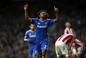 Willian's Triple: Chelsea Star Celebrates Third Goal Against Stoke City (5th April 2014, Stamford Bridge)